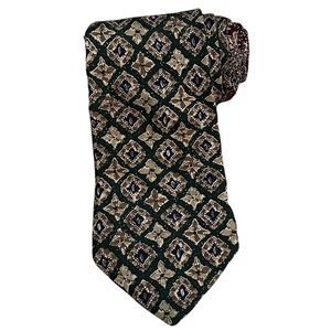 Tommy Hilfiger green, burgundy tie diamond & paisley print 100% Italian silk